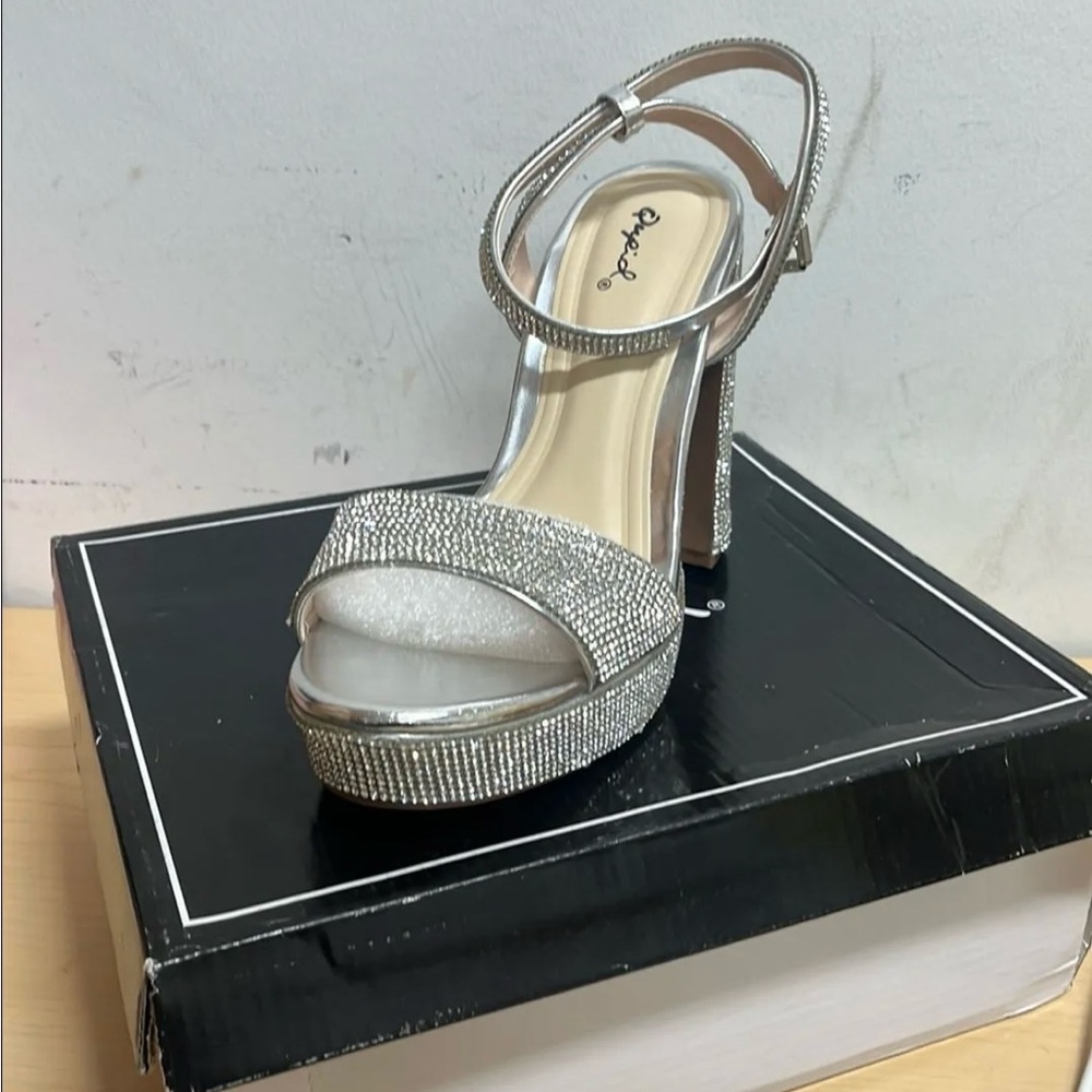 Elegant Silver Rhinestone Heels